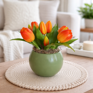 Tulipánok kerámia gömb kaspóban-narancs - Meska.hu