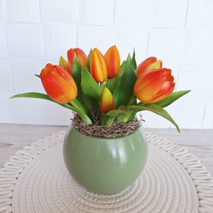 Tulipánok kerámia gömb kaspóban-narancs - otthon & életmód - dekoráció - asztal és polc dekoráció - asztaldísz - Meska.hu