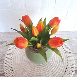 Tulipánok kerámia gömb kaspóban-narancs - otthon & életmód - dekoráció - asztal és polc dekoráció - asztaldísz - Meska.hu