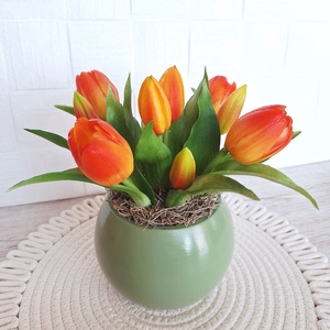 Tulipánok kerámia gömb kaspóban-narancs - otthon & életmód - dekoráció - asztal és polc dekoráció - asztaldísz - Meska.hu
