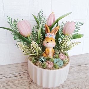 Tavaszi  dísz bájos nyuszival - otthon & életmód - dekoráció - asztal és polc dekoráció - asztaldísz - Meska.hu