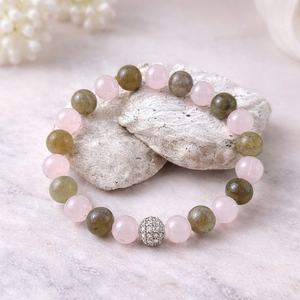 Labradorit-rózsakvarc ásvány karkötő, Ékszer, Karkötő, Gyöngyös karkötő, , MESKA