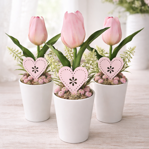 Élethű tulipán kerámia kaspóban-rózsaszín - otthon & életmód - virágdekoráció - virágdíszek - virágdísz kaspóban - Meska.hu