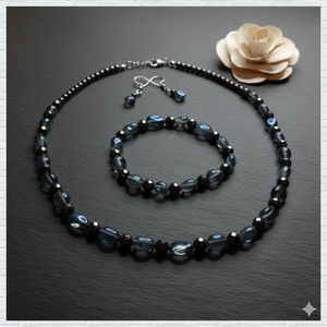 Akva aura-hematit ásvány ékszer szett, Ékszer, Ékszerszett, Ékszerkészítés, MESKA