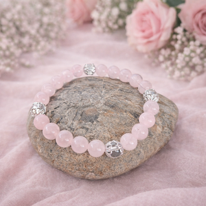 Rózsakvarc-hegyikristály ásvány karkötő, Ékszer, Karkötő, Gyöngyös karkötő, , MESKA