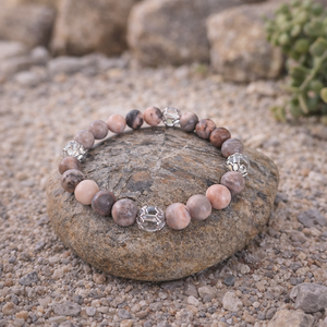 Zebra jáspis-hegyikristály ásvány karkötő, Ékszer, Karkötő, Gyöngyös karkötő, Ékszerkészítés, MESKA