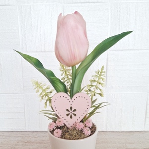 Élethű tulipán kerámia kaspóban-rózsaszín - otthon & életmód - virágdekoráció - virágdíszek - virágdísz kaspóban - Meska.hu
