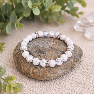 Strasszos howlit ásvány karkötő, Ékszer, Karkötő, Gyöngyös karkötő, , MESKA