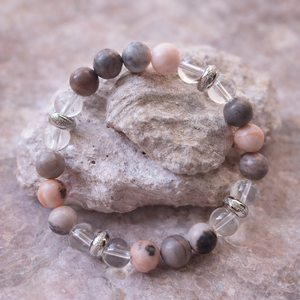 Zebra jáspis-hegyikristály ásvány karkötő, Ékszer, Karkötő, Gyöngyös karkötő, Ékszerkészítés, MESKA