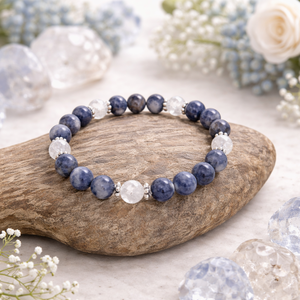 Szodalit-hegyikristály ásvány karkötő, Ékszer, Karkötő, Gyöngyös karkötő, Ékszerkészítés, MESKA