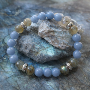 Angelit-Labradorit ásvány karkötő, Ékszer, Karkötő, Gyöngyös karkötő, Ékszerkészítés, MESKA