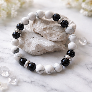 Howlit-Ezüst obszidián ásvány karkötő, Ékszer, Karkötő, Gyöngyös karkötő, Ékszerkészítés, MESKA