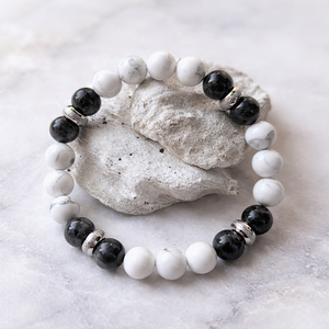 Howlit-Larvikit ásvány karkötő, Ékszer, Karkötő, Gyöngyös karkötő, Ékszerkészítés, MESKA