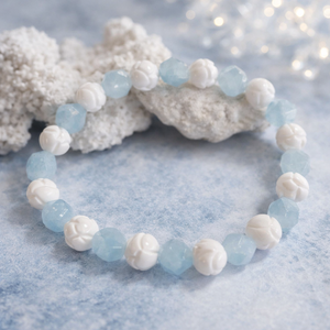 Akvamarin és kagylóhéj ásvány karkötő, Ékszer, Karkötő, Gyöngyös karkötő, , MESKA