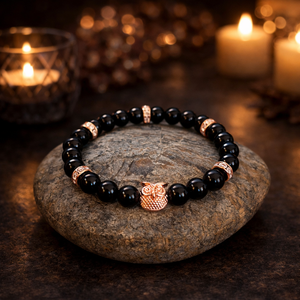 Baglyos ónix ásvány karkötő - ékszer - karkötő - gyöngyös karkötő - Meska.hu