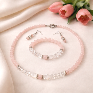 Rózsakvarc-hegyikristály ásvány ékszer szett - Meska.hu