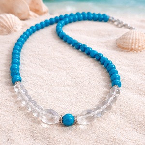 Türkiz nyaklánc hegyikristállyal, Ékszer, Nyaklánc, Gyöngyös nyaklánc, Ékszerkészítés, MESKA