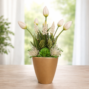 Tavaszi tulipános asztaldísz, Otthon & Életmód, Dekoráció, Asztal és polc dekoráció, Asztaldísz, Virágkötés, MESKA