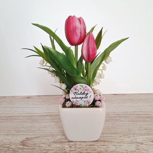 Nőnapi tulipánok kerámia kaspóban - otthon & életmód - virágdekoráció - virágdíszek - virágdísz kaspóban - Meska.hu