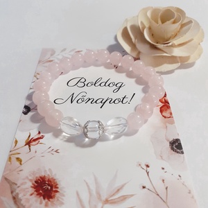 Csodás hegyikristály és rózsakvarc ásvány karkötő, Ékszer, Karkötő, Gyöngyös karkötő, , Rugalmas gumis damilra fűzve,  8mm-es ásványgyöngyökből,ékszerfém köztessel készült.A csepp alakú h..., MESKA