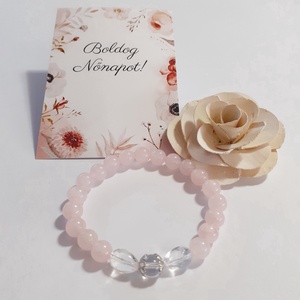 Csodás hegyikristály és rózsakvarc ásvány karkötő - ékszer - karkötő - gyöngyös karkötő - Meska.hu