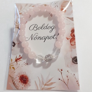 Csodás hegyikristály és rózsakvarc ásvány karkötő - ékszer - karkötő - gyöngyös karkötő - Meska.hu