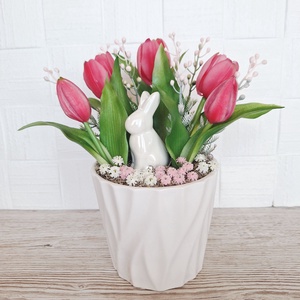   Húsveti dísz kerámia nyuszival - ünnepi díszek, dekorációk - húsvéti díszek és dekorációk - húsvéti virágos díszek - Meska.hu