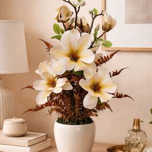 Nagy virágú magnólia kerámia kaspóban-krém I. - Meska.hu