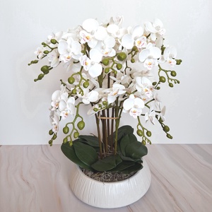 Sok virágos orchidea dekoráció kerámia tálban III. - otthon & életmód - virágdekoráció - virágdíszek - virágdísz kaspóban - Meska.hu