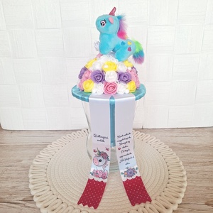 Ovis ballagási csokor plüss unikornissal III. - otthon & életmód - virágdekoráció - virágok - virágcsokor - Meska.hu