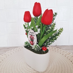 Anyák napi tulipán-piros - otthon & életmód - virágdekoráció - virágdíszek - virágdísz kaspóban - Meska.hu