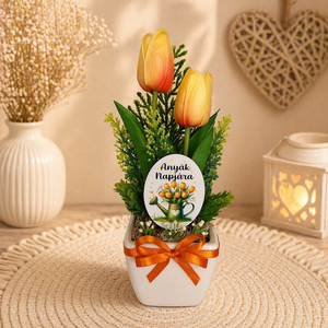 Anyák napi tulipán-sárga  - otthon & életmód - virágdekoráció - virágdíszek - virágdísz kaspóban - Meska.hu