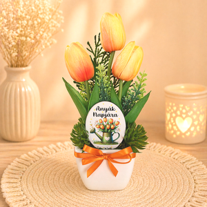 Anyák napi tulipán-sárga , Otthon & Életmód, Virágdekoráció, Virágdíszek, Virágdísz kaspóban, Virágkötés, MESKA