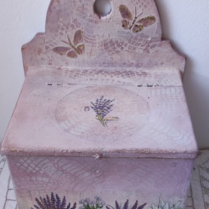 Levendulás antik, felújított fali sótartó, Otthon & Életmód, Konyhafelszerelés, tálalás, Konyhai tárolás, Fűszertartó, Decoupage, transzfer és szalvétatechnika, Famegmunkálás, MESKA