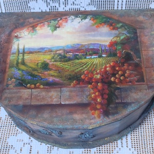 Nagyméretű félkör alakú doboz őszi hangulatban, Otthon & Életmód, Konyhafelszerelés, tálalás, Konyhai tárolás, Kenyértartó, Decoupage, transzfer és szalvétatechnika, Famegmunkálás, MESKA