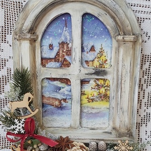 Karácsonyi ajtódísz, falidísz, kopogtató, Karácsony, Adventi díszek, Adventi ajtódísz, Decoupage, transzfer és szalvétatechnika, Famegmunkálás, MESKA