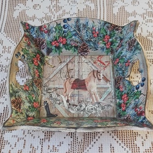 Karácsonyi kínáló tálca, Otthon & Életmód, Konyhafelszerelés, tálalás, Tálalás, Tálca, Decoupage, transzfer és szalvétatechnika, MESKA