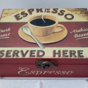 Kávékapszulás/teafilteres doboz/kávés doboz/teás doboz, Otthon & Életmód, Konyhafelszerelés, tálalás, Konyhai tárolás, Tea & Kávé tárolás, Decoupage, transzfer és szalvétatechnika, Festett tárgyak, MESKA