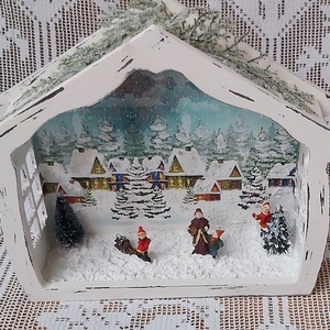 Téli életkép, mini város, havas táj, játszó gyerekek - játék & sport - baba & babaház - babaház - Meska.hu