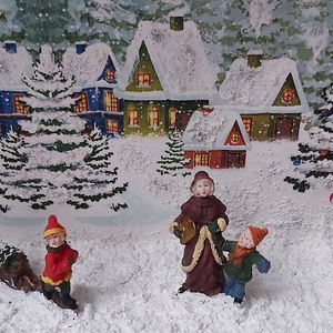 Téli életkép, mini város, havas táj, játszó gyerekek - játék & sport - baba & babaház - babaház - Meska.hu