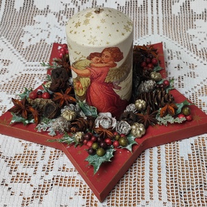 Adventi / karácsonyi asztaldísz decoupage technikával díszített gyertyával - Meska.hu
