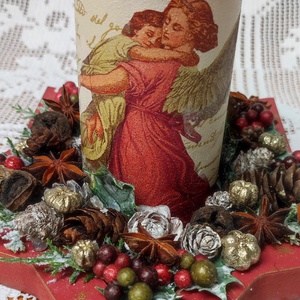 Adventi / karácsonyi asztaldísz decoupage technikával díszített gyertyával - karácsony - adventi díszek - adventi asztaldísz - Meska.hu