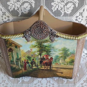 Újságtartó, fonaltartó, fából készült tároló, Otthon & Életmód, Tárolás & Rendszerezés, Újságtartó, Decoupage, transzfer és szalvétatechnika, MESKA