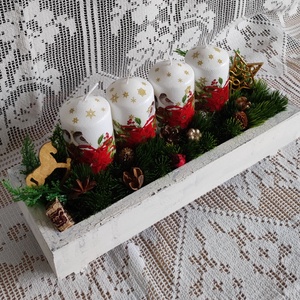 Különleges adventi / karácsonyi asztaldísz decoupage technikával díszített gyertyákkal - karácsony - karácsonyi lakásdekoráció - ünnepi asztaldekoráció - Meska.hu