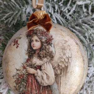 Nagyméretű medalion karácsonyfadísz, Karácsony, Karácsonyi lakásdekoráció, Karácsonyfadíszek, Decoupage, transzfer és szalvétatechnika, MESKA
