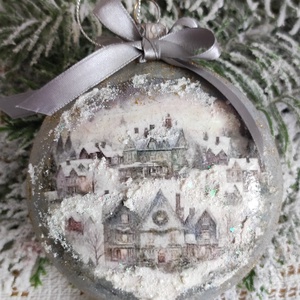 Téli városka - nagyméretű medalion dísz - karácsony - karácsonyi lakásdekoráció - karácsonyfadíszek - Meska.hu