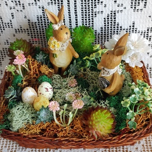 Kertészkedő nyuszik - húsvéti asztaldísz - ünnepi díszek, dekorációk - húsvéti díszek és dekorációk - húsvéti asztaldíszek - Meska.hu