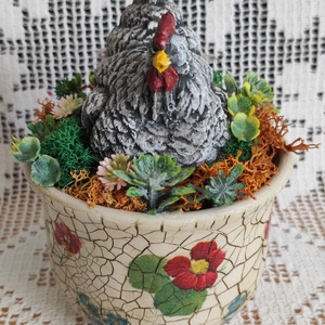 Tyúkanyó tavaszi kiskertben - ünnepi díszek, dekorációk - húsvéti díszek és dekorációk - húsvéti asztaldíszek - Meska.hu