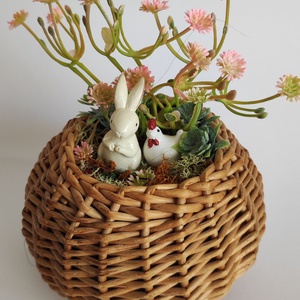Mini kosárkában nyúkanyó és nyuszi, Ünnepi díszek, dekorációk, Húsvéti díszek és dekorációk, Húsvéti asztaldíszek, Virágkötés, MESKA