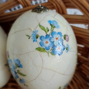 Kifújt lúdtojások nefelejcs díszítéssel, Ünnepi díszek, dekorációk, Húsvéti díszek és dekorációk, Húsvéti tojás, hímestojás, Decoupage, transzfer és szalvétatechnika, MESKA